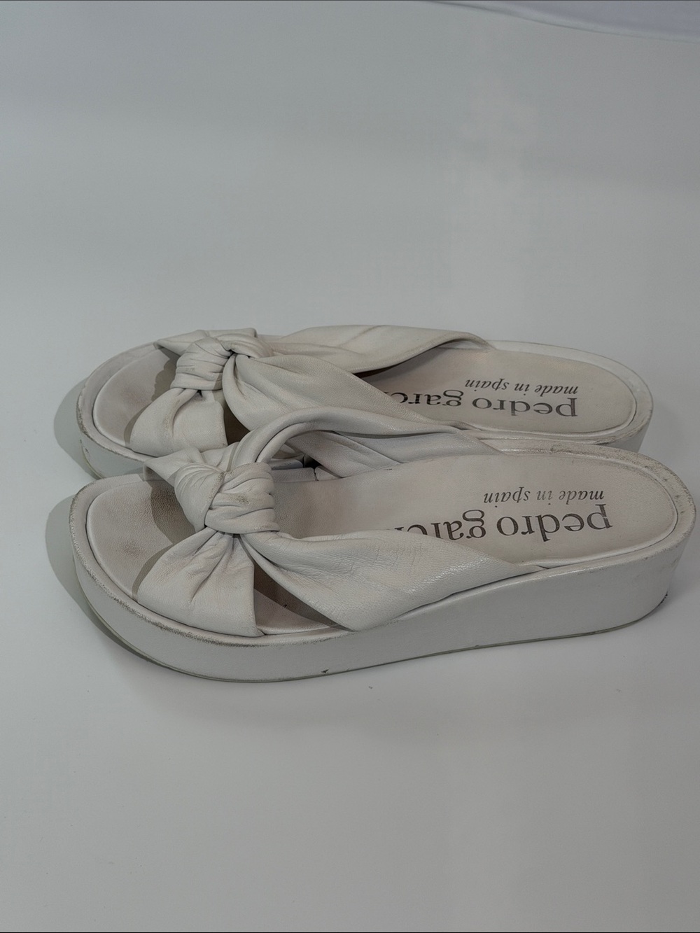 Pedro Garcia White Nappa Leather Sandals Slides Size 10 EUR40 Platform